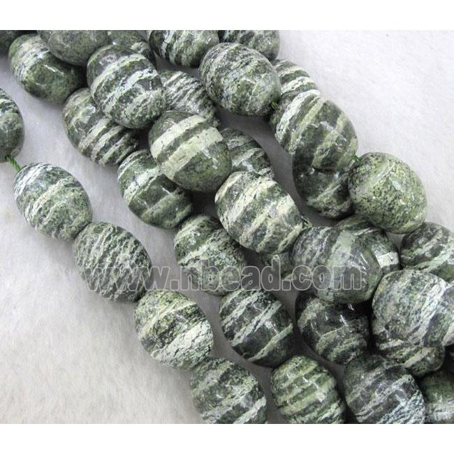 Natural Green Silver-line Jasper Beads, barrel