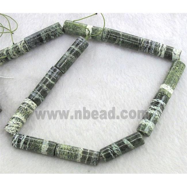 Green Silver-line Jasper Beads, tube