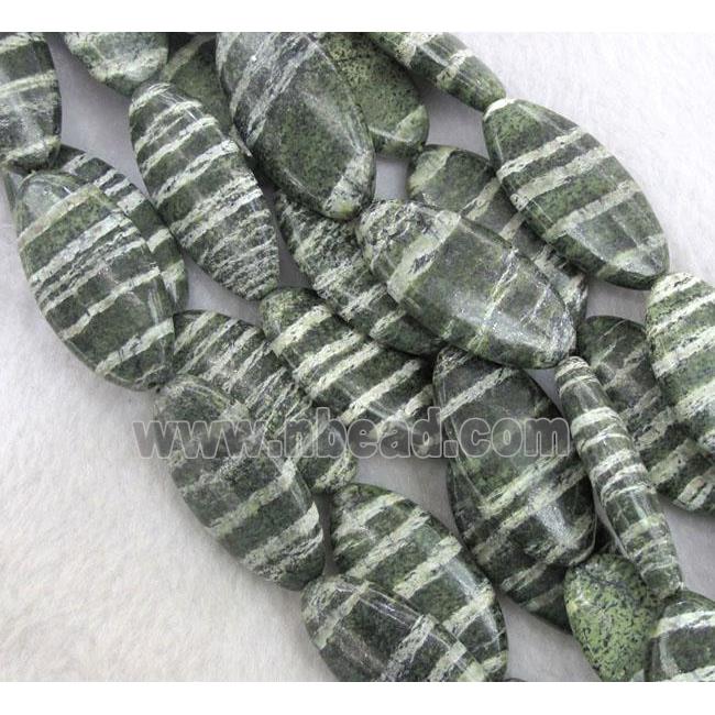 natural green Silver-line Jasper Beads, flat oval