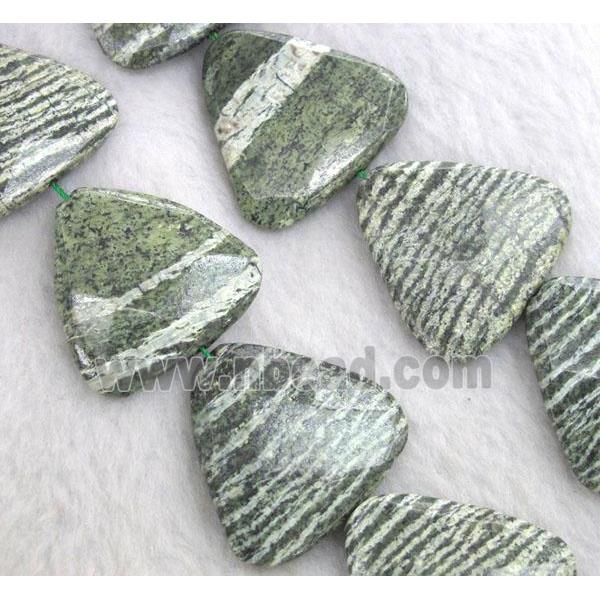 Natural Green Silver-line Jasper Beads, faceted triangle