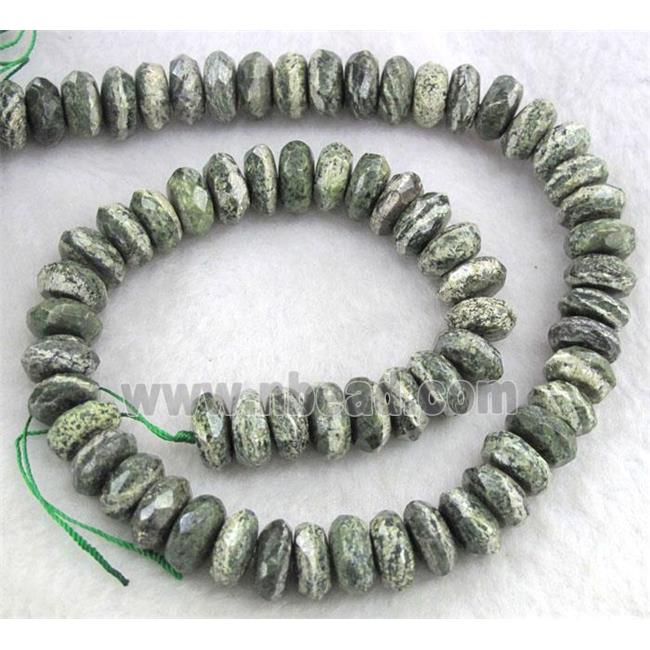 Natural Green Silver-line Stone Beads, faceted rondelle