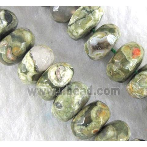 natural Rhyolite Jasper beads, green, faceted rondelle