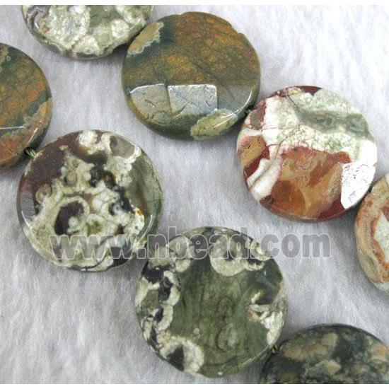 natural green Rhyolite beads, faceted flat round