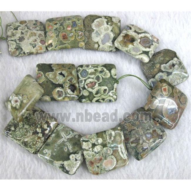 natural Rhyolite beads, green, square
