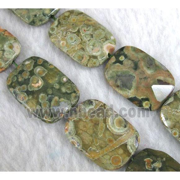 natural Rhyolite Beads, green, faceted rectangle
