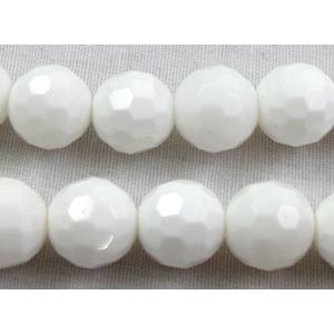 Tridacna shell beads, faceted round, white