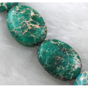 Sea Sediment Jasper bead, flat oval, green
