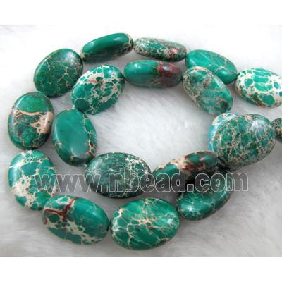 Sea Sediment Jasper bead, flat oval, green
