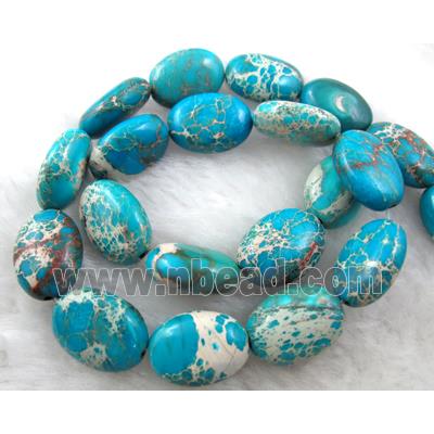 Sea Sediment Beads, flat oval, blue
