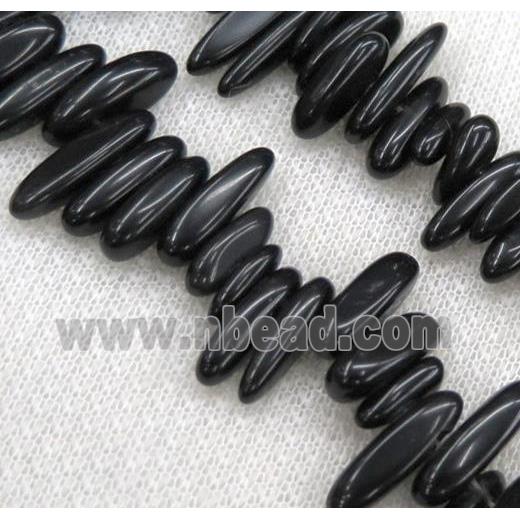 black onyx chip beads, synthetic, freeform stick