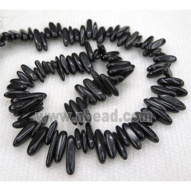 black onyx chip beads, synthetic, freeform stick