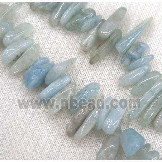 Aquamarine beads, chip, freeform stick