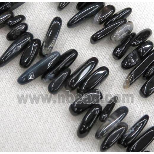 black agate beads, chip, freeform stick