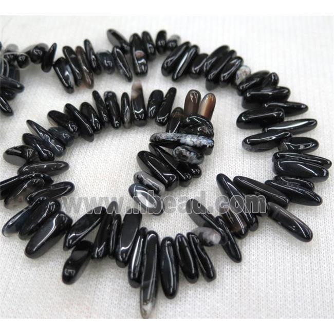 black agate beads, chip, freeform stick