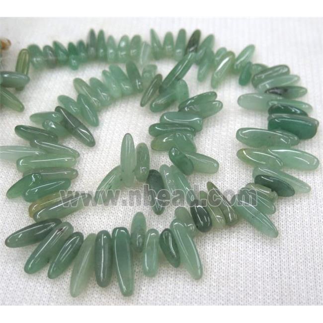 green aventurine beads, chip, freeform stick