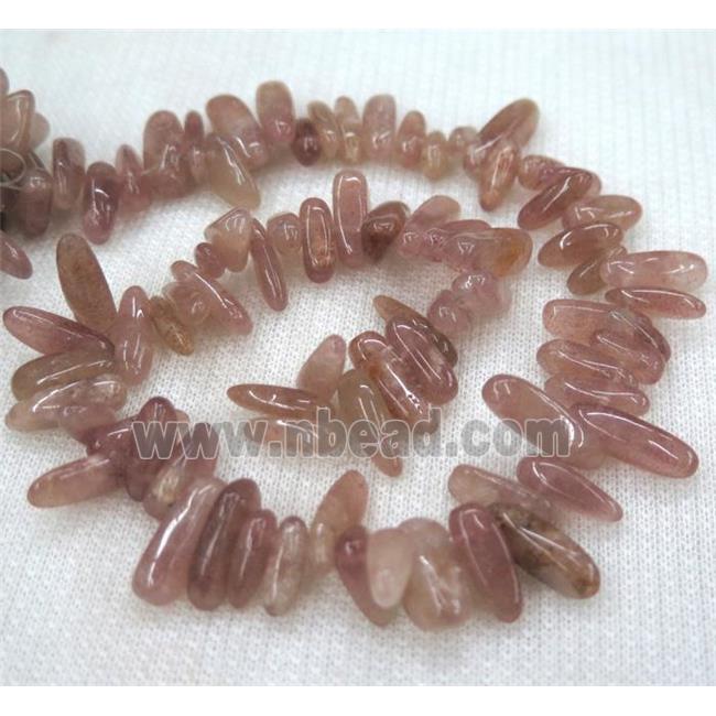 strawberry quartz beads, chip stick, freeform