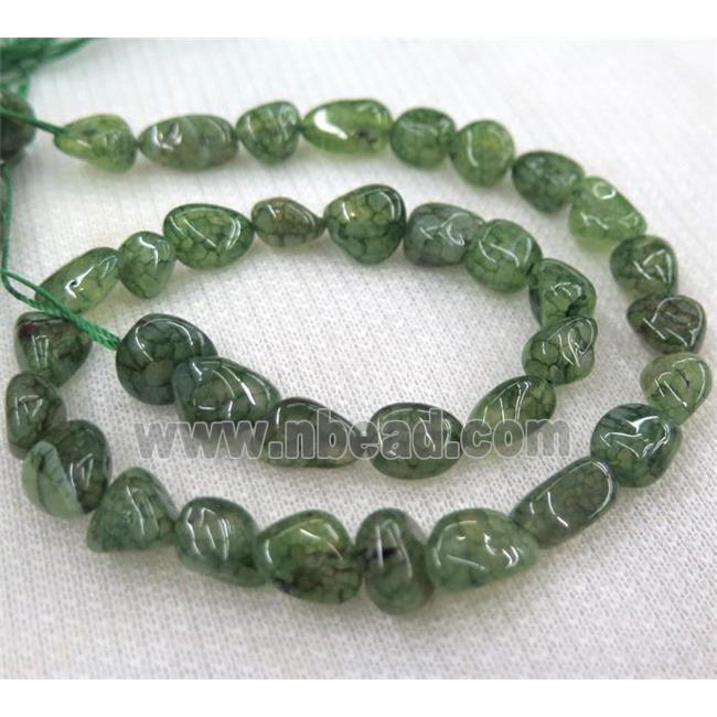 dragon veins agate bead, chip freeform, green