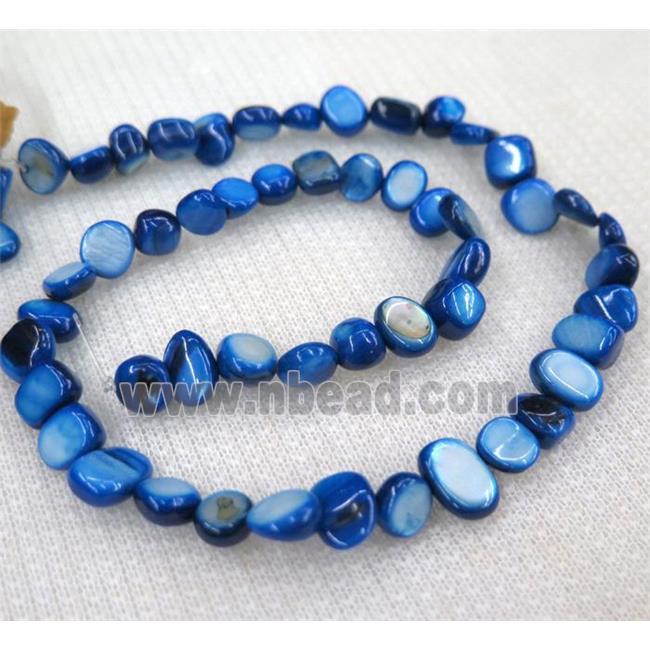 freshwater shell chip beads, freeform, rich blue