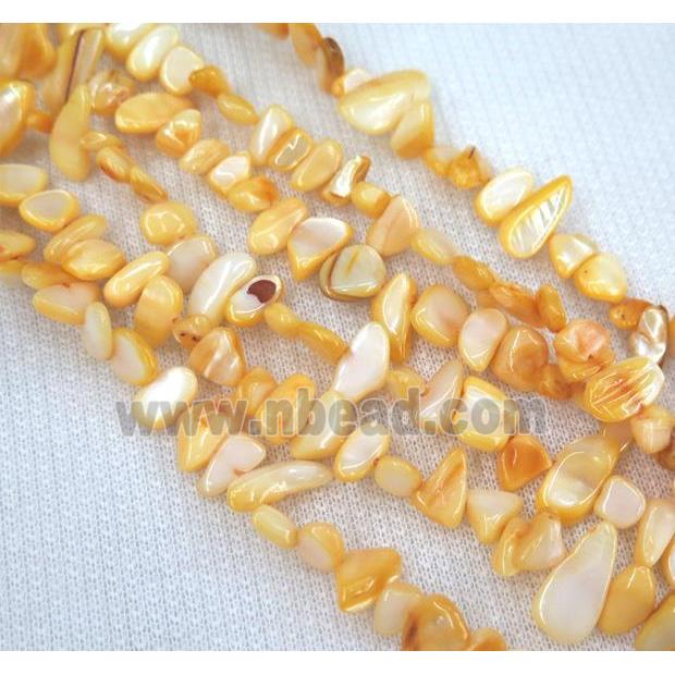freshwater shell chip beads, freeform, yellow