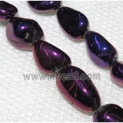 clear quartz bead chips, freeform, purple electroplated