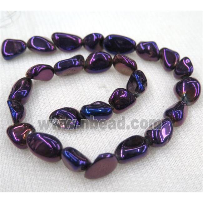 clear quartz bead chips, freeform, purple electroplated