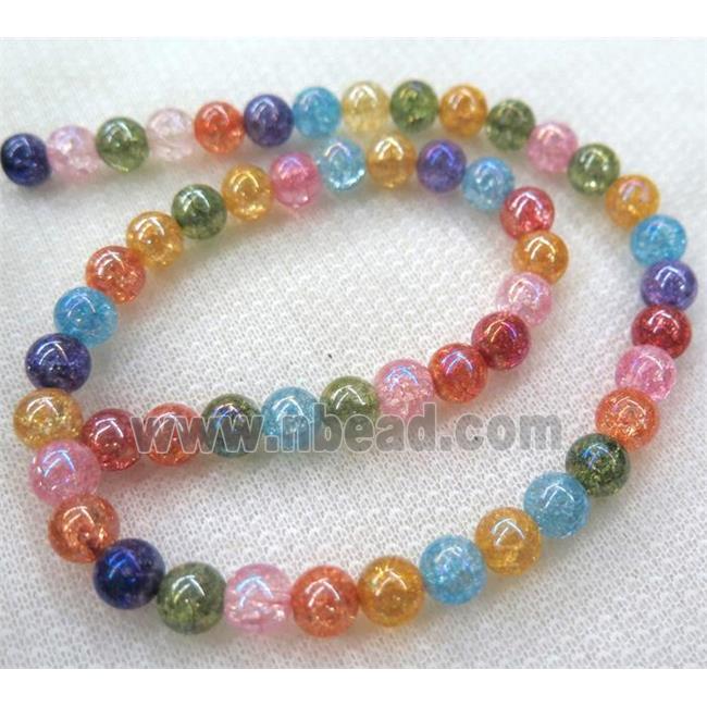 crackle clear quartz beads synthetic with crystal, round, mixed, AB-color