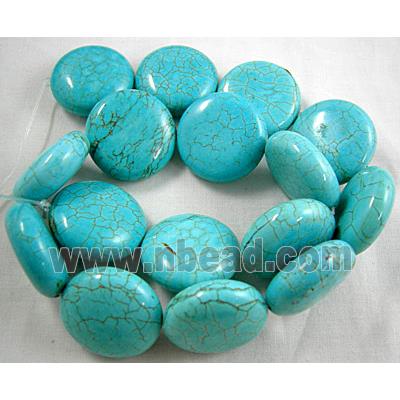 Chalky Turquoise beads, circle, blue treated
