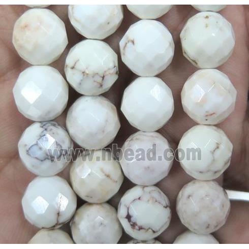 white turquoise beads, faceted round, treated