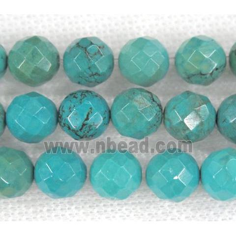 turquoise beads, faceted round, blue treated