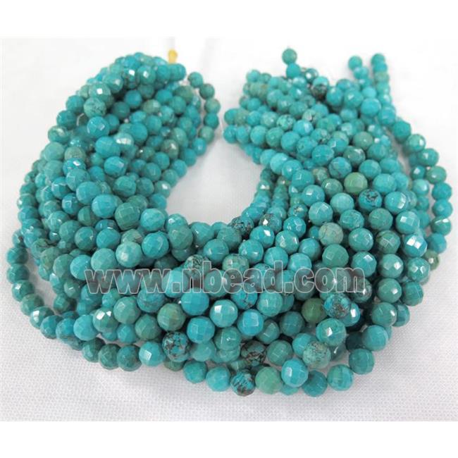 turquoise beads, faceted round, blue treated