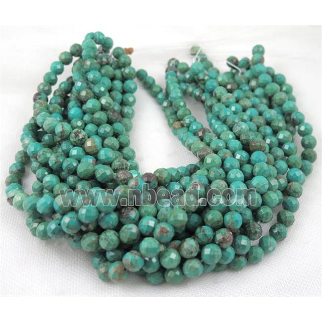 turquoise beads, faceted round, blue and green treated