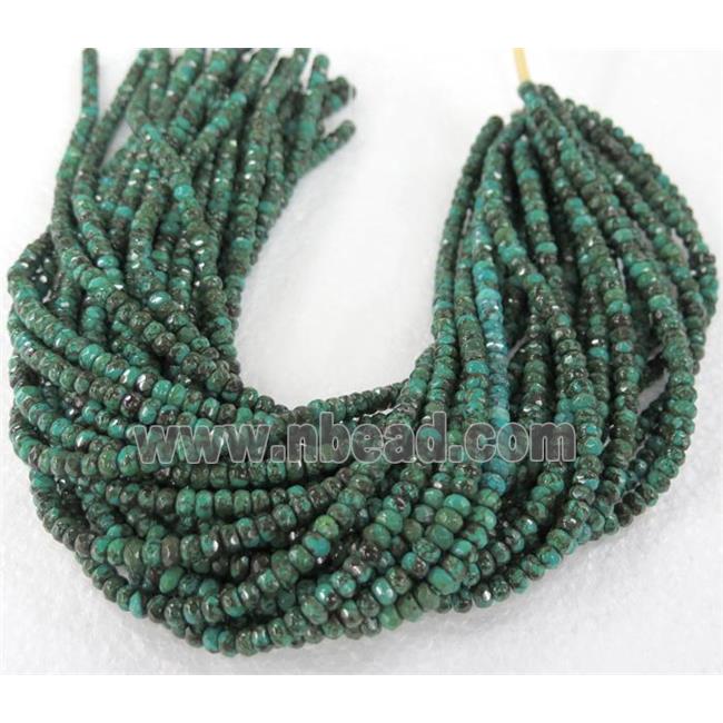 turquoise bead, faceted rondelle, green treated