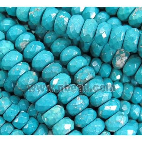 blue treated turquoise beads, faceted rondelle
