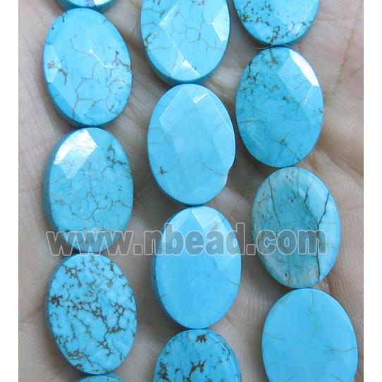 blue turquoise bead, faceted oval