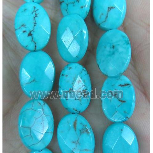 blue turquoise bead, faceted oval
