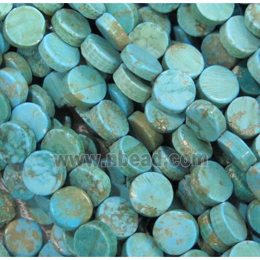green Turquoise beads, flate round