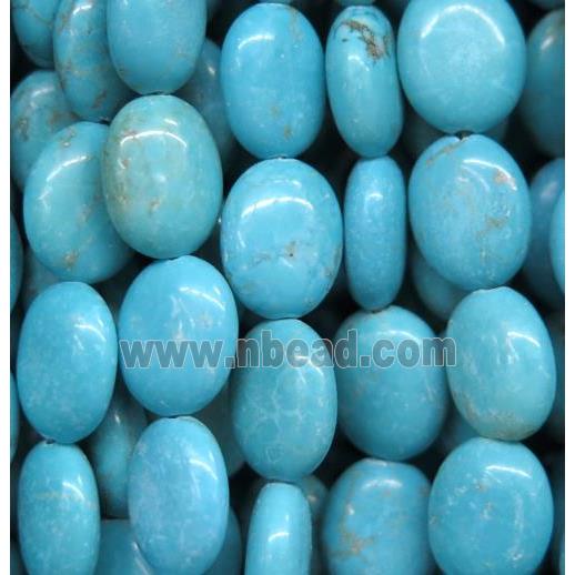 turquoise beads, oval, blue treated