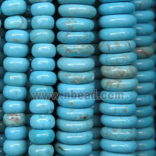 turquoise rondelle beads, blue treated