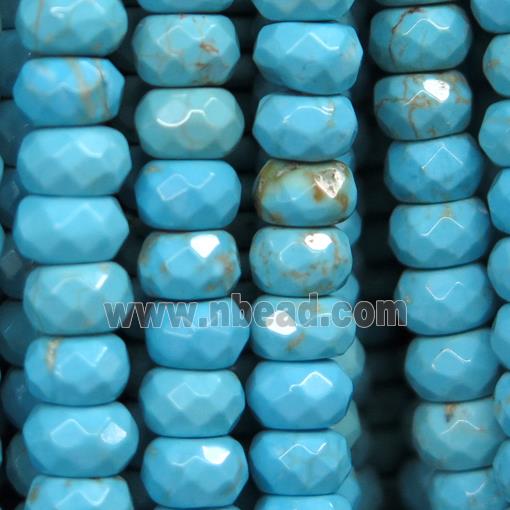 faceted rondelle Turquoise beads, blue treated