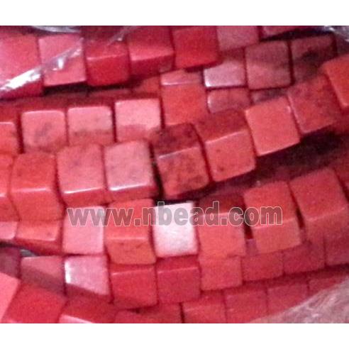 red turquoise beads, cube, stabilized