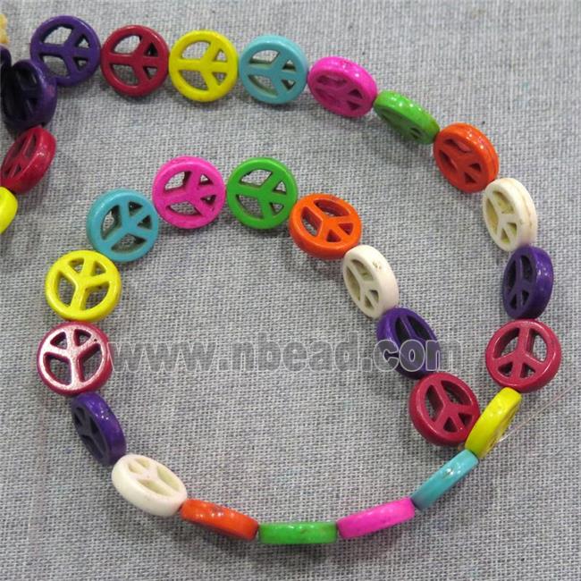 synthetic Turquoise beads, Peace Sign, mix color