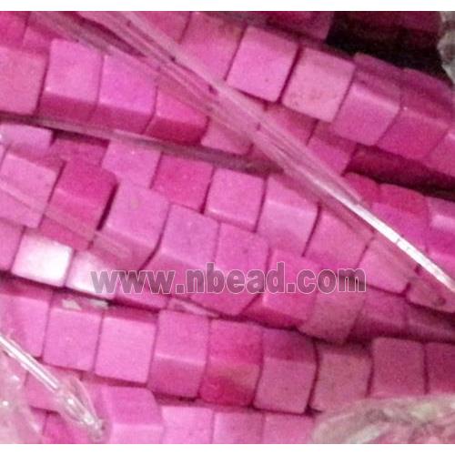 hotpink turquoise beads, cube, stabilized