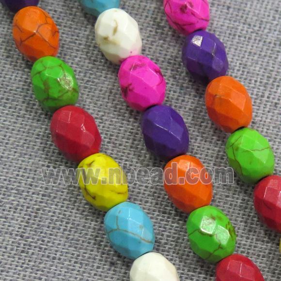 synthetic Turquoise beads, faceted oval, mix color