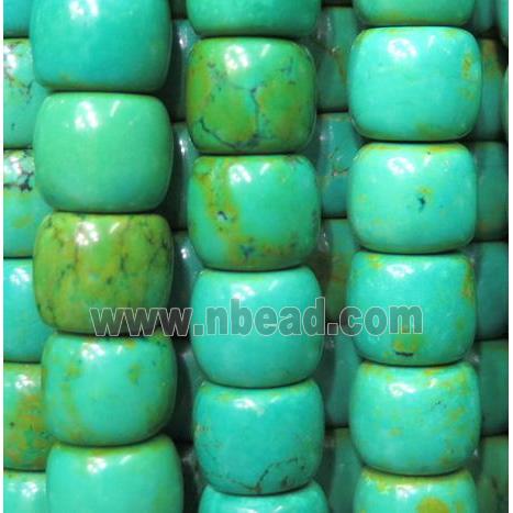 Turquoise bead, barrel, green, stabilized