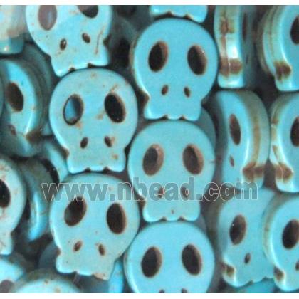 Turquoise beads, skull, synthetic, blue