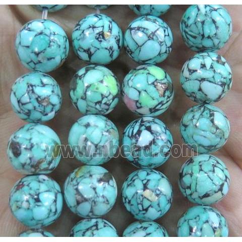 mosaic turquoise beads, round, synthetic, green