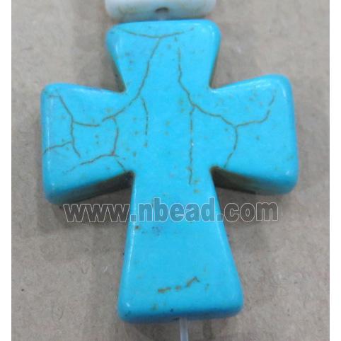 blue turquoise bead, cross, synthetic