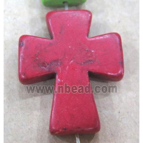 red turquoise bead, cross, synthetic