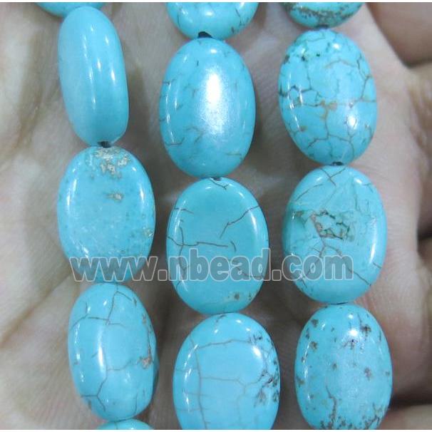 blue Chalky Turquoise beads, Flat Oval