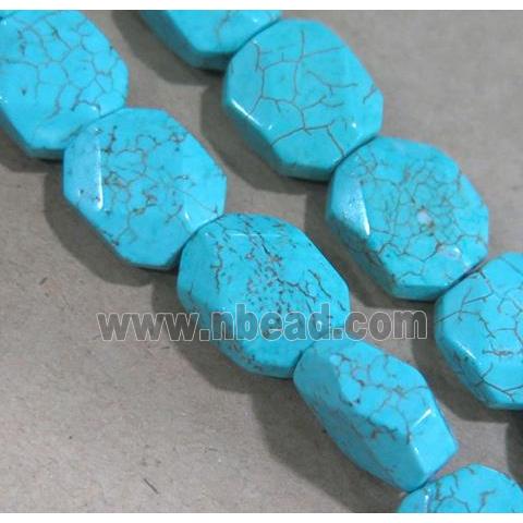 blue turquoise beads, faceted rectangle